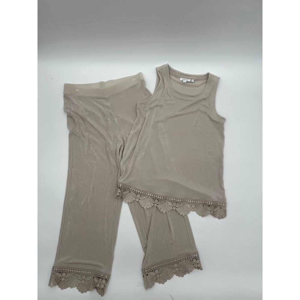 Chico’s Traveler Champagne Lace Trim Capri Lounge Set Matching Beige Size 0/S